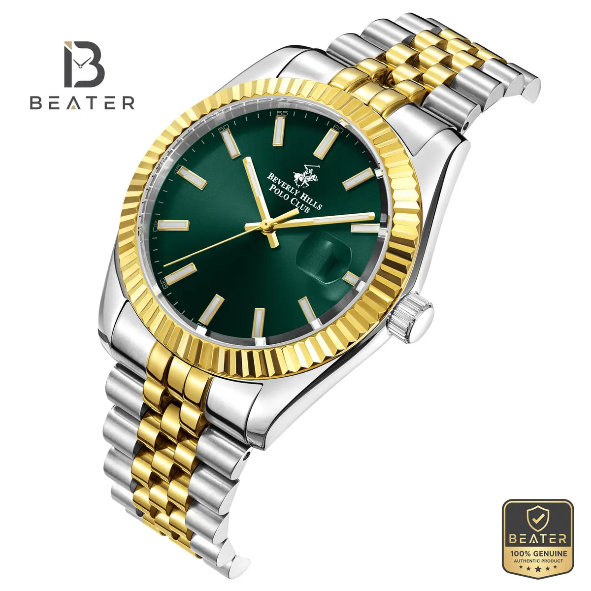 Beverly Hills Polo Club BP3018X.270 Green Dial Case and Bezel Profile - Beater