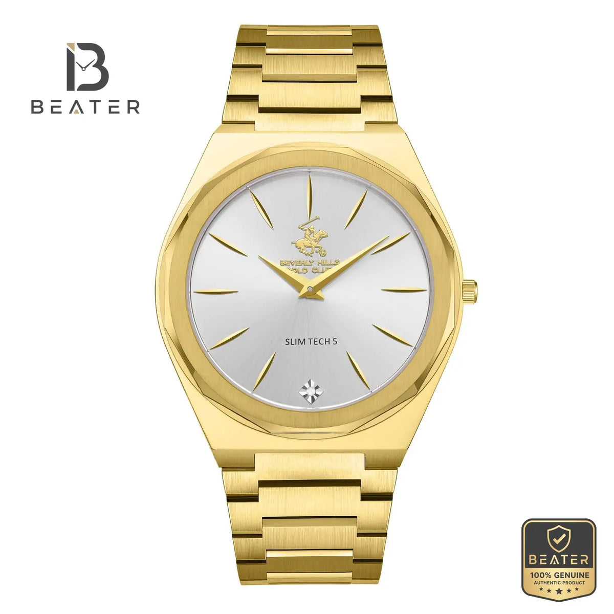 Beverly Hills Polo Club BP3667X.130 Men's Silver Dial Gold Bracelet Watch Front View - Beater