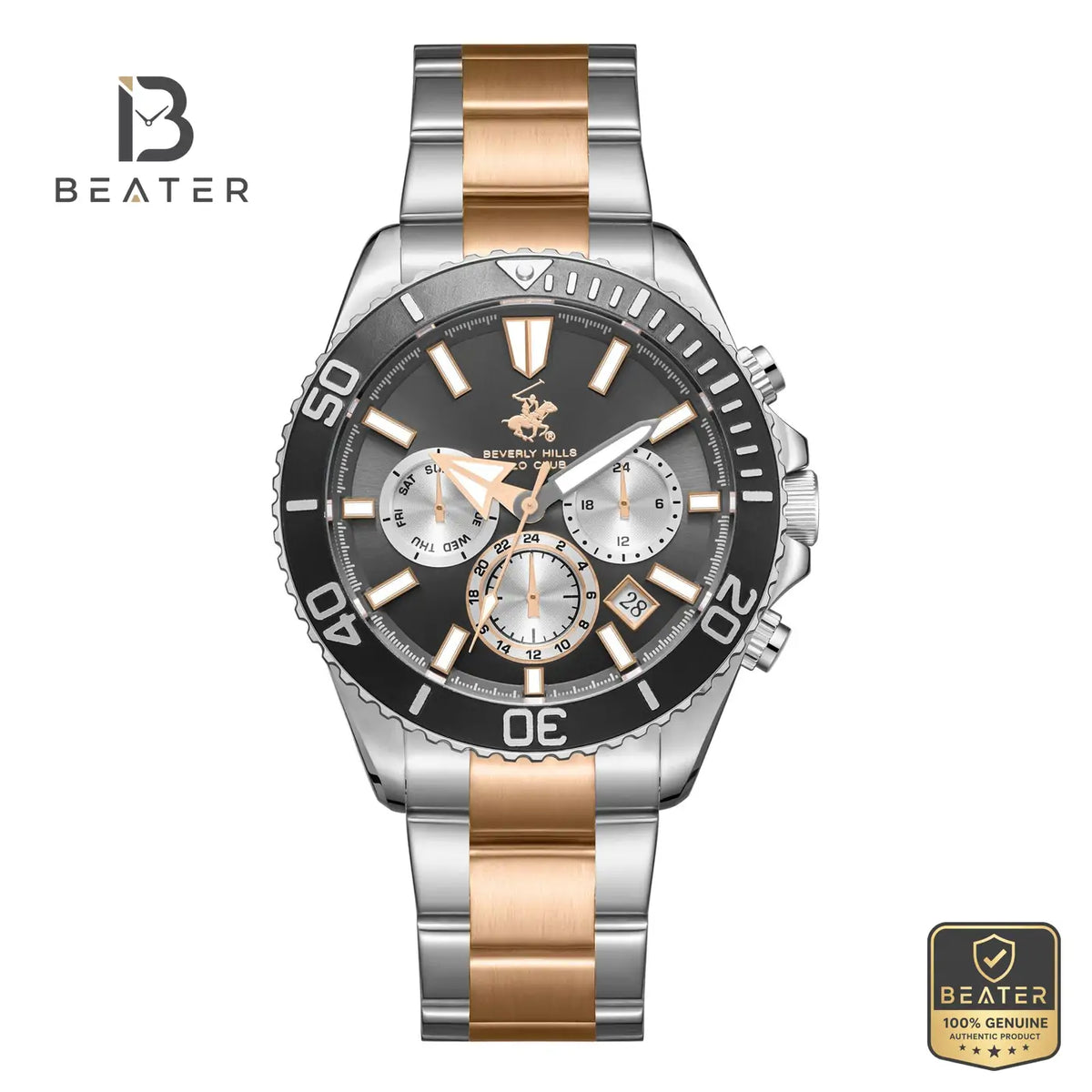 Beverly Hills Polo Club BP3721X.560 Men's Grey Dial Stainless Steel Bracelet Watch Front Dial View - Beater