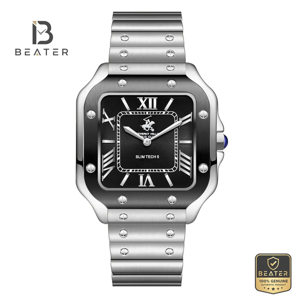 Beverly Hills Polo Club BP3729X.350 Men's Black Dial Stainless Steel Bracelet Watch Front View - Beater