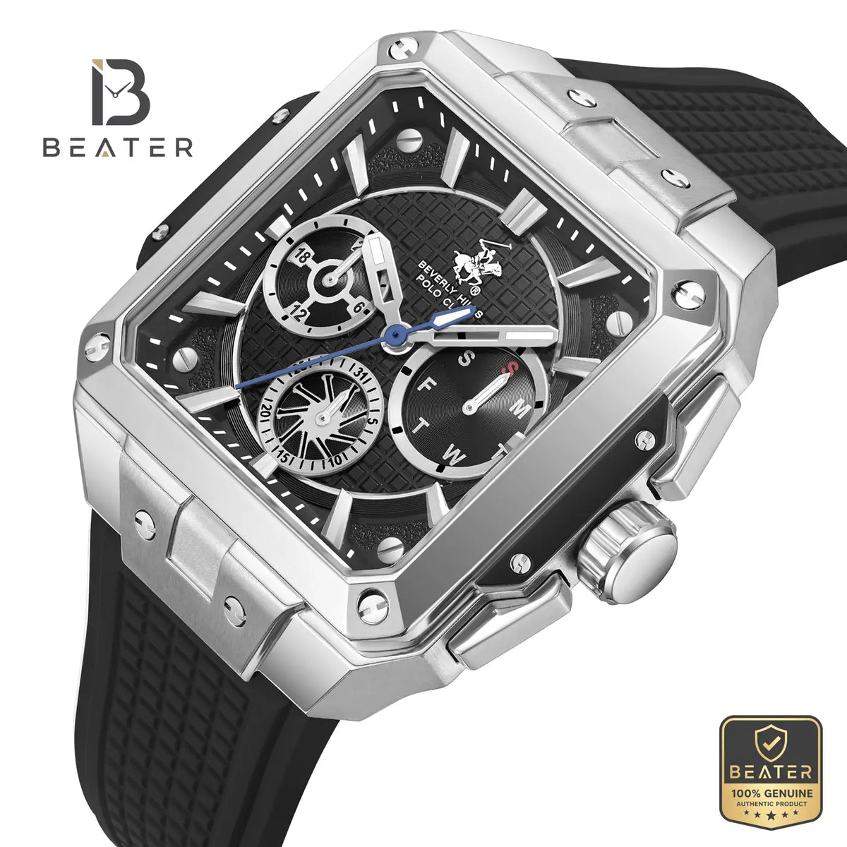 Beverly Hills Polo Club BP3742X.351 Gun Black Dial Case & Bezel Profile - Beater