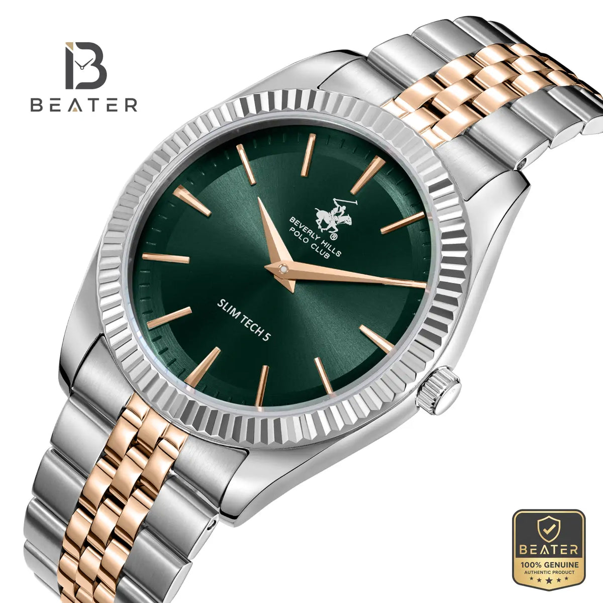Beverly Hills Polo Club BP3830X.570 Men's Green Dial Case & Bezel Profile - Beater