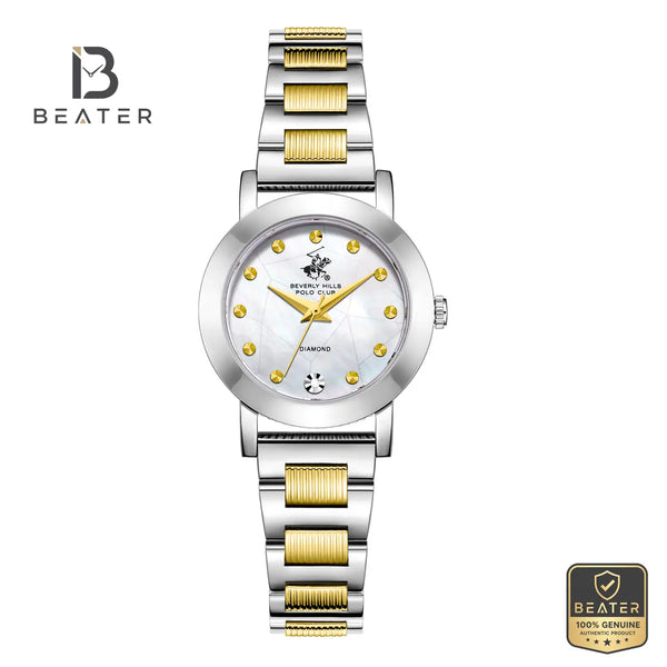 Beverly Hills Polo Club BP3842X.220 Women's White Mother Of Pearl Dial Steel Bracelet Watch Front View - Beater