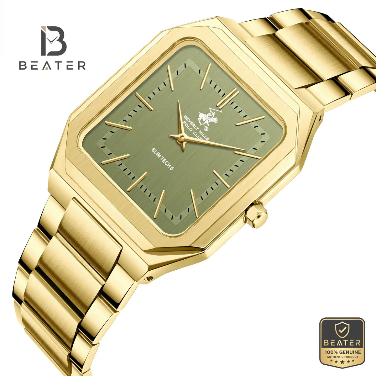 Beverly Hills Polo Club BP3864X.170 Men's Green Dial IP Gold Case & Bezel Profile - Beater