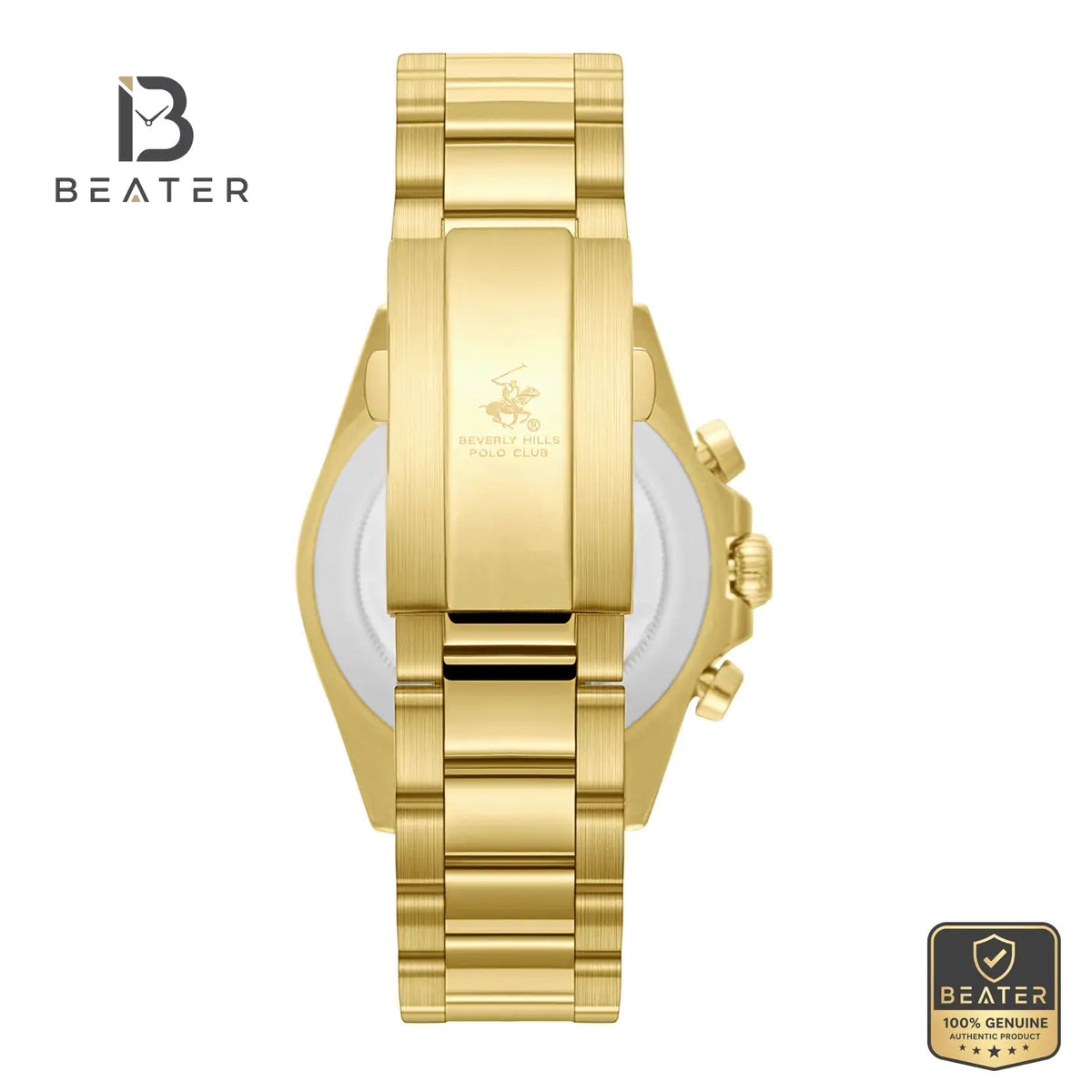 Beverly Hills Polo Club BP3874X.130 Men's IP Gold Bracelet Watch Angled View - Beater
