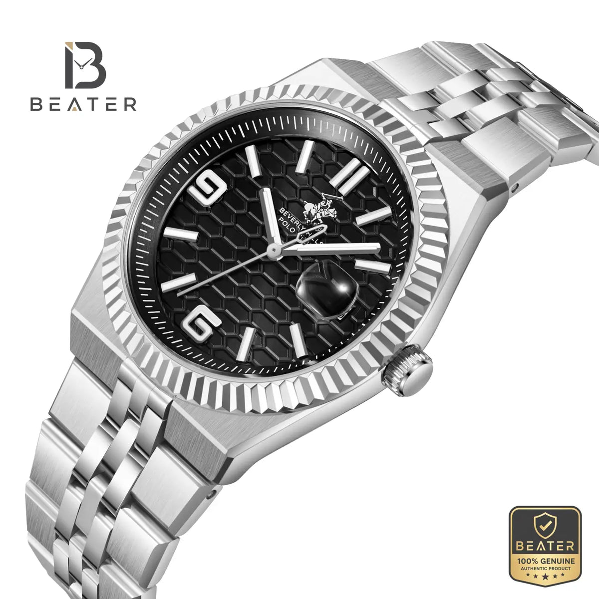 Beverly Hills Polo Club BP3891X.350 Men's Black Dial Case & Bezel Profile - Beater