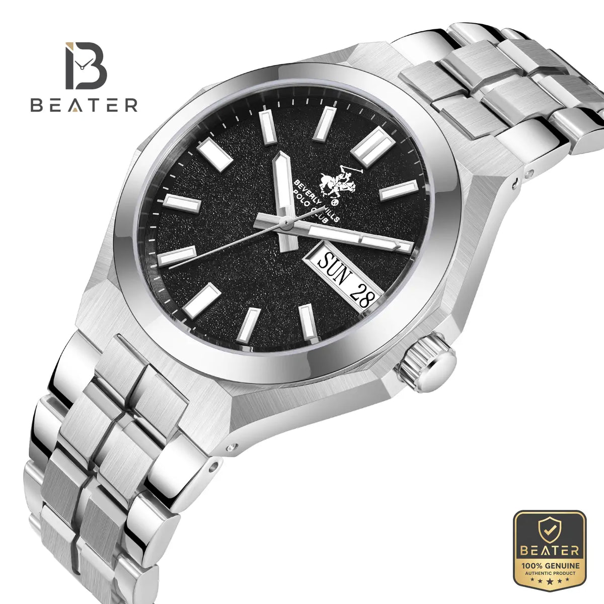 Beverly Hills Polo Club BP3912X.350 Gun Black Dial Case & Bezel Profile - Beater