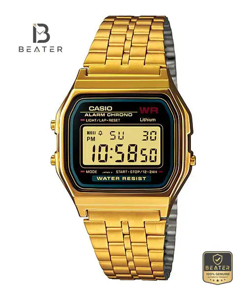 Casio A159WGEA-1DF Men's Gold Tone Stainless Steel Band Watch Front Dial View - Beater Main image