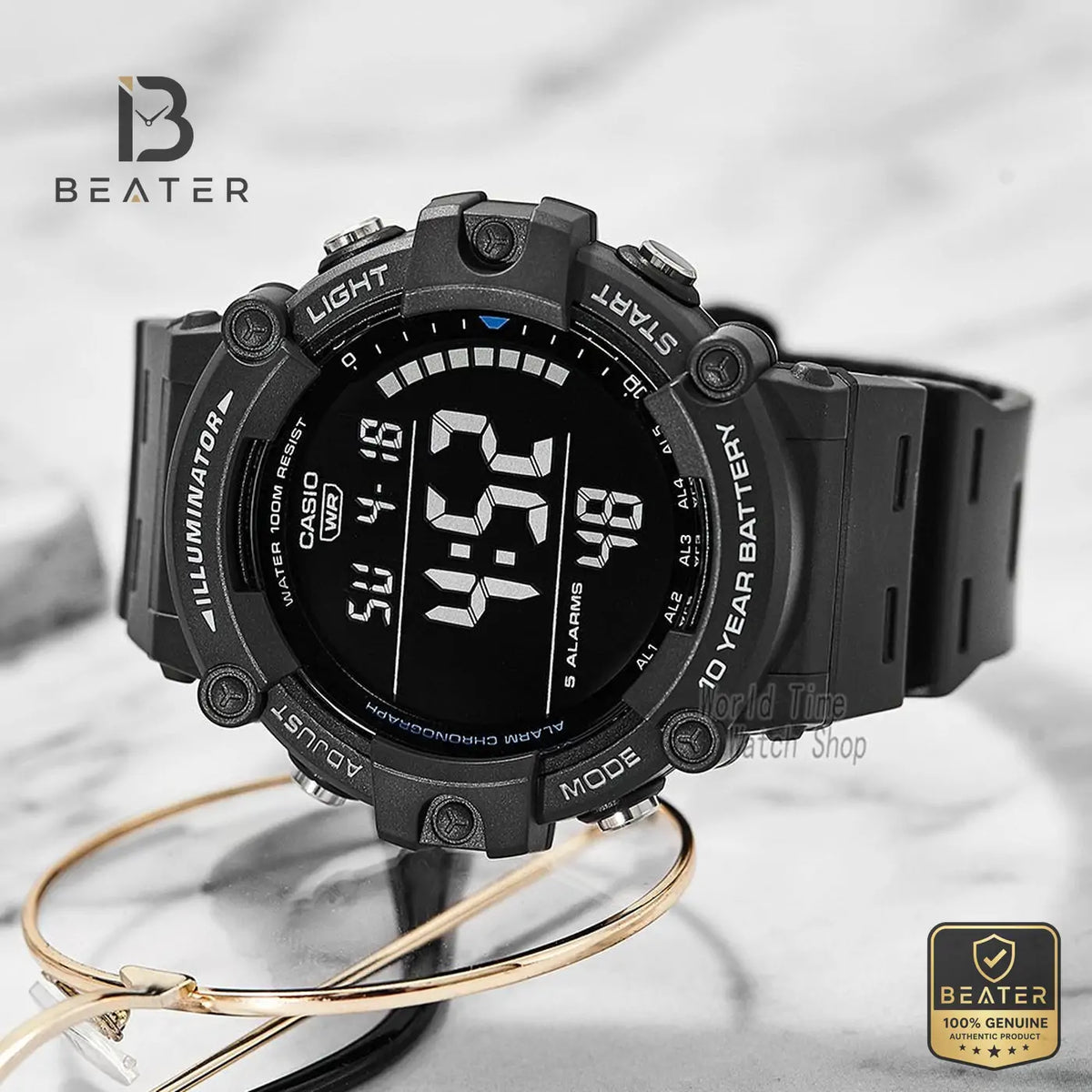CASIO AE-1500WH-8BVDF Men's Resin Strap Detail - Beater