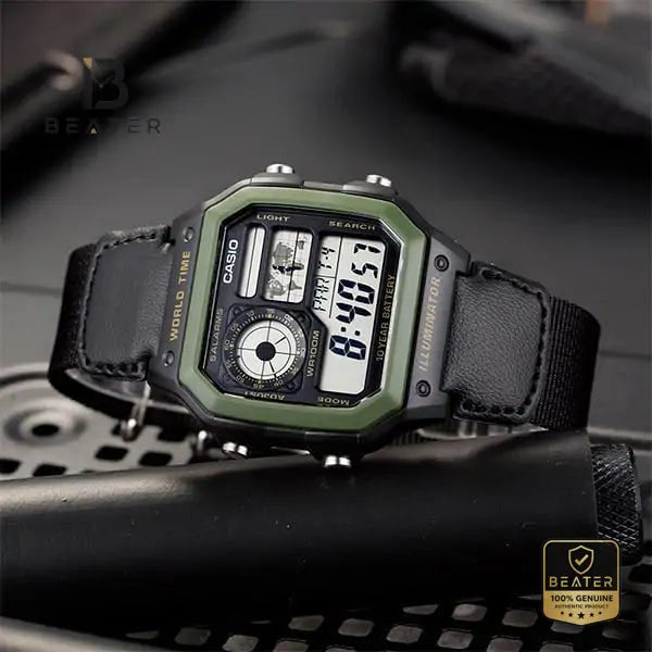 CASIO AE1200WHB-1B Men's Black Dial Digital Watch Front View - Beater Main image