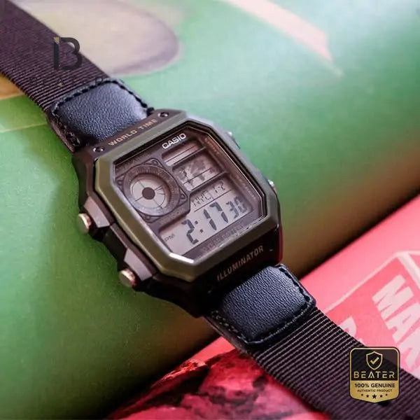 CASIO AE1200WHB-1B Men's Black Digital Watch Wrist View - Beater