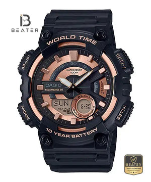 CASIO AEQ-110W-1A3 Men's Resin Strap Analog Digital Watch Front Dial View - Beater
