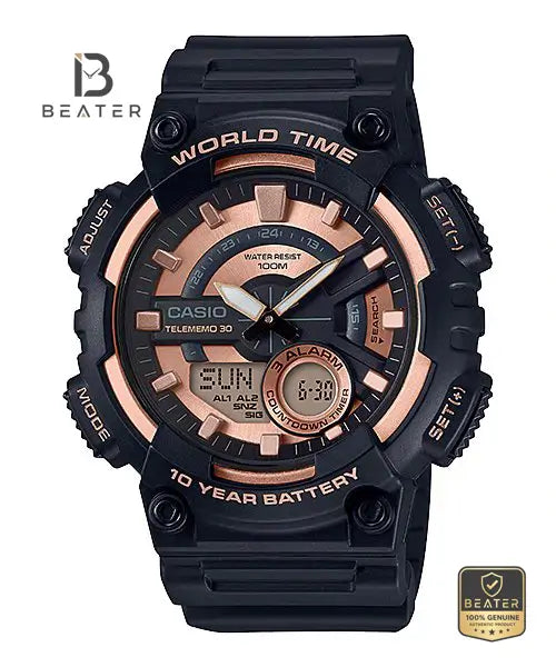 CASIO AEQ-110W-1A3 Men's Resin Strap Analog Digital Watch Front Dial View - Beater Main image