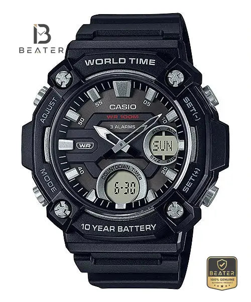 CASIO AEQ-120W-1AVDF Men's Analog Digital Resin Strap Watch Front Dial View - Beater Main image