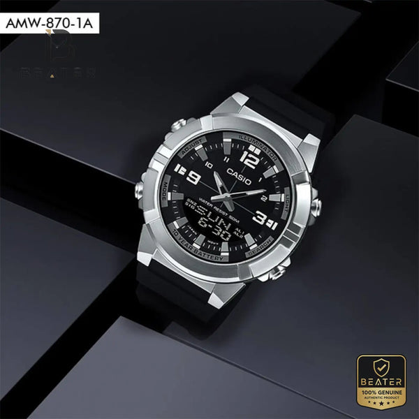 CASIO AMW-870-1AVDF Men's Digital Analog Watch Front Dial View - Beater