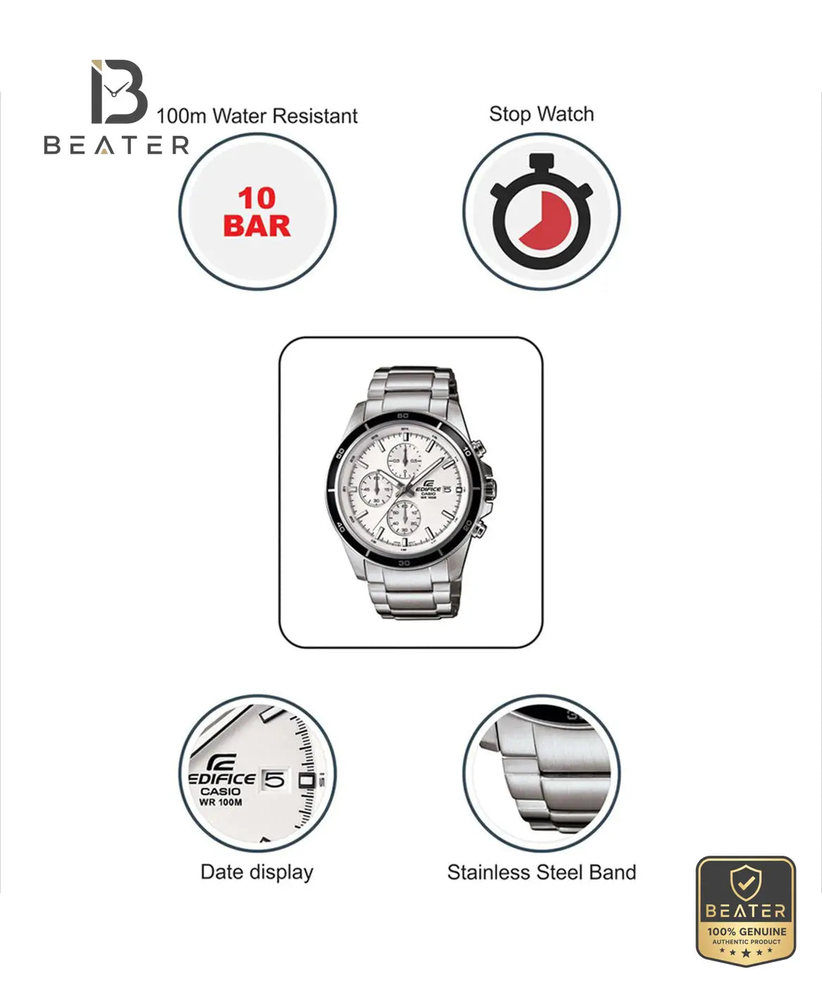 Casio Edifice EFR-526D-7AVUDF Men's Watch Screw Lock Caseback View - Beater