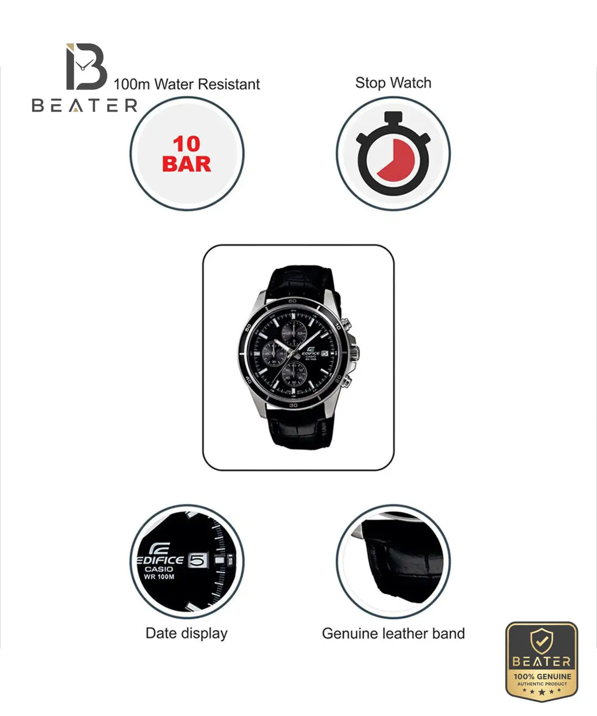 CASIO EDIFICE EFR-526L-1AVUDF Men's Watch Sub-Dial Close-Up - Beater