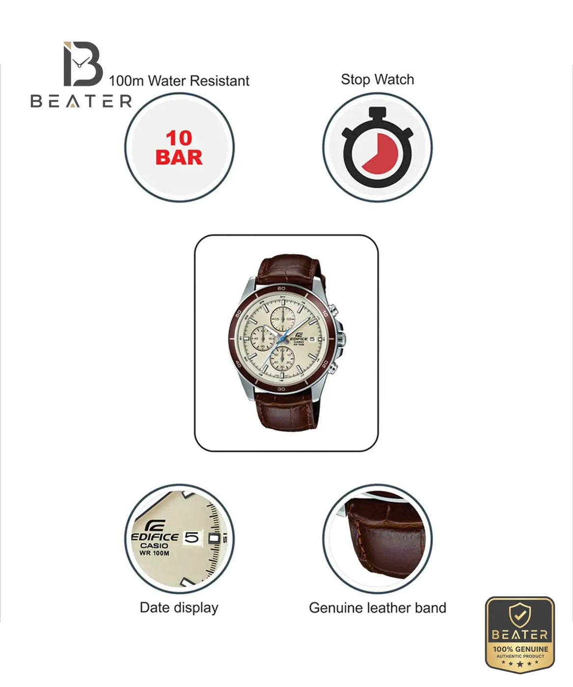 CASIO EDIFICE EFR-526L-7BVUDF-EX303 Men's Watch Side Profile View - Beater