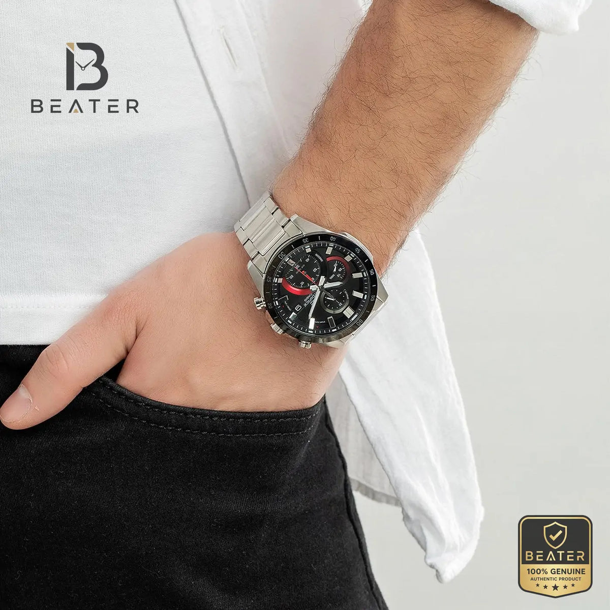CASIO EDIFICE EFR-571DB-1A1VUDF Stainless Steel Band & Clasp Detail - Beater