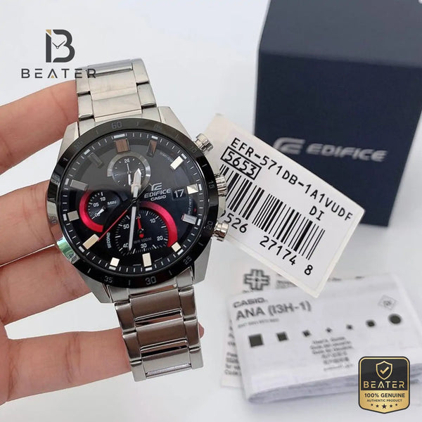 CASIO EDIFICE EFR-571DB-1A1VUDF Men's Watch Side Angle View - Beater