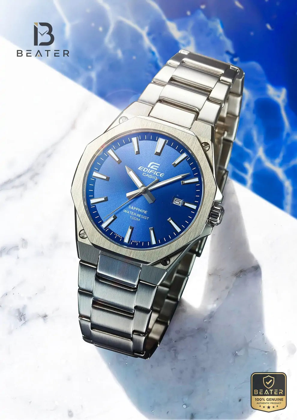 Casio Edifice EFR-S108D-2AVUDF Blue Dial Case & Bezel Profile - Beater