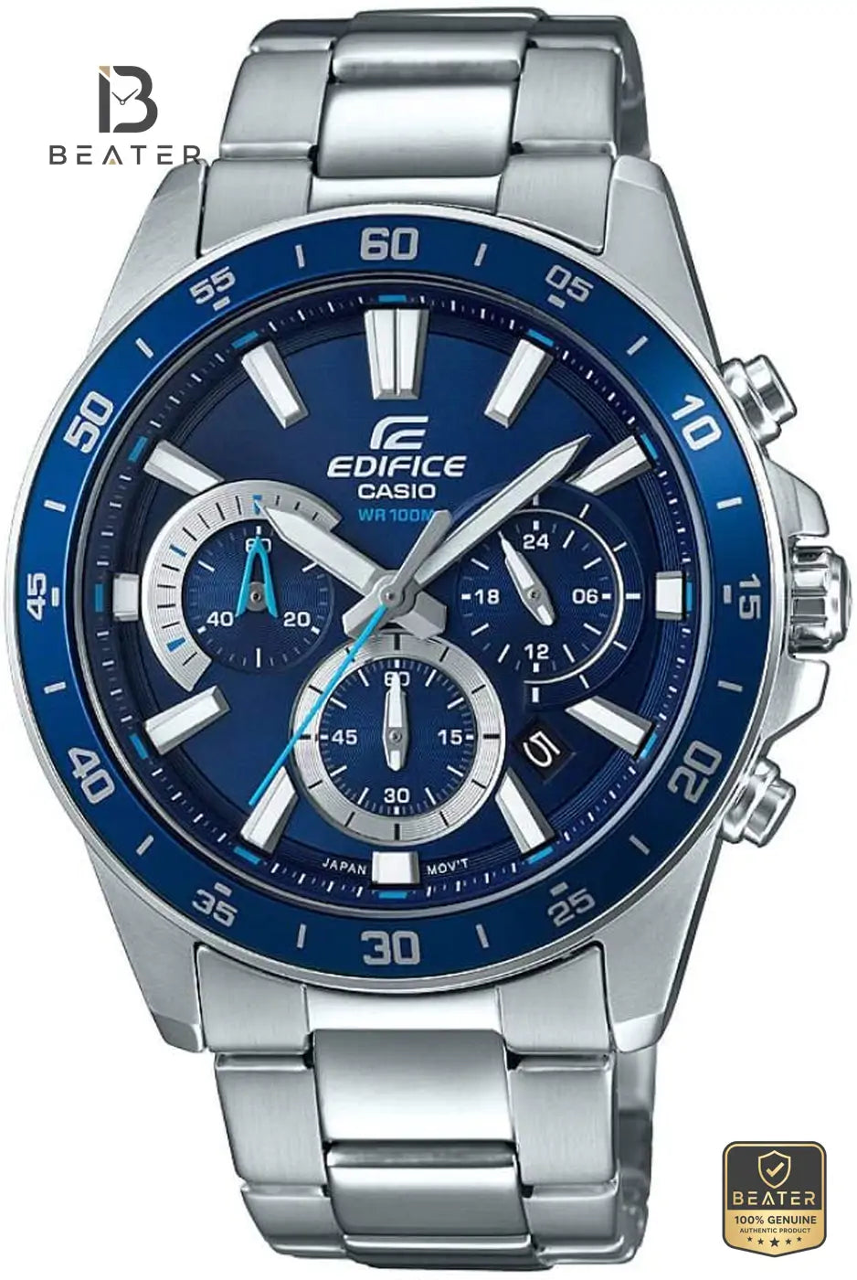 CASIO EDIFICE EFV-570D-2AVUDF Blue Dial Case and Bezel Profile - Beater