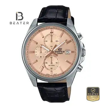 CASIO EDIFICE EFV-610EL-5A Men's Salmon Dial Leather Strap Watch Front Dial View - Beater