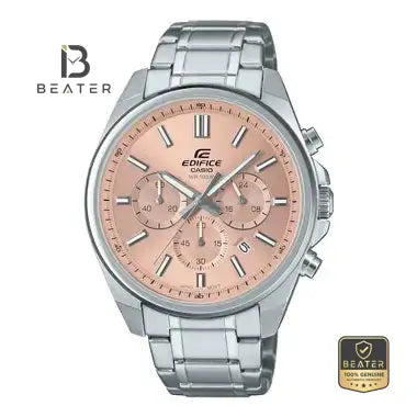 CASIO EDIFICE EFV-650D-4A Men's Salmon Pink Dial Stainless Steel Bracelet Watch Front Dial View - Beater Main image