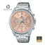 CASIO EDIFICE EFV-650D-4A Men's Salmon Pink Dial Stainless Steel Bracelet Watch Front Dial View - Beater