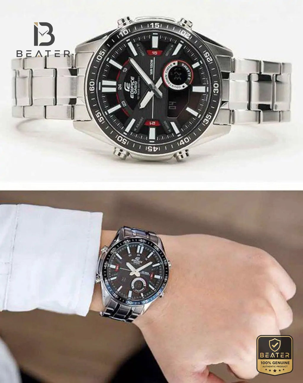 CASIO EDIFICE EFV-C100D-1AVDF Stainless Steel Band & Clasp Detail - Beater