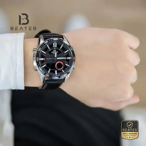 CASIO EDIFICE EFV-C100L-1AVDF Genuine Leather Strap and Clasp Detail - Beater