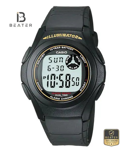 CASIO F-200W-9AUDF Men's Digital Watch Front Dial View - Beater