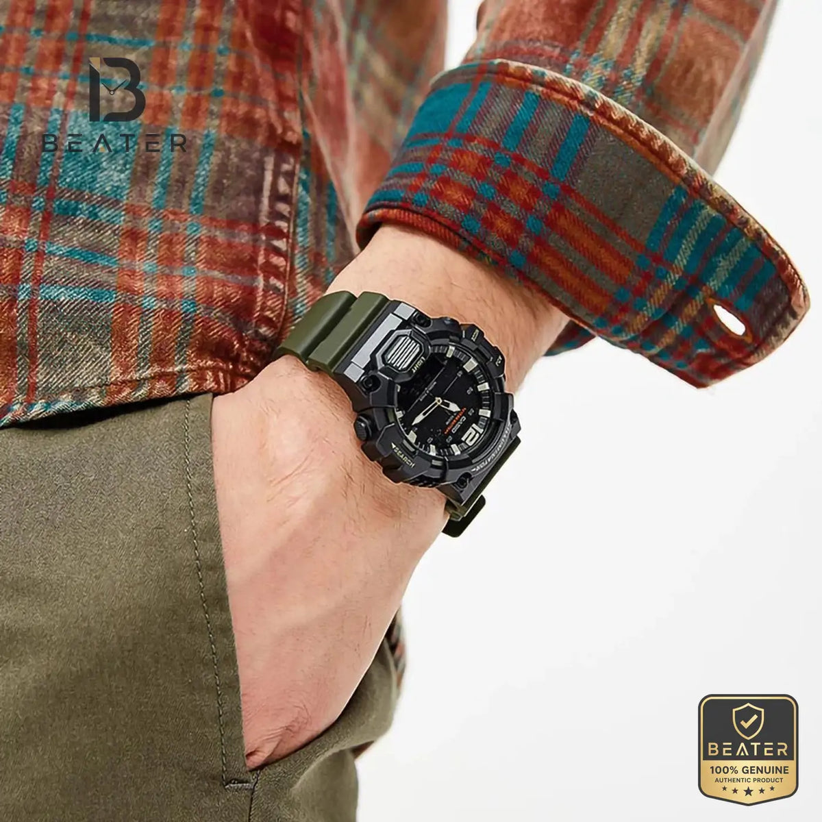 CASIO HDC-700-3A Green Resin Band & Clasp Detail - Beater