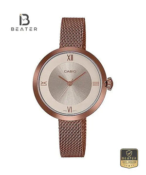 CASIO LTP-E154MR-9ADF Women's Rose Gold Stainless Steel Mesh Bracelet Watch Front Dial View - Beater