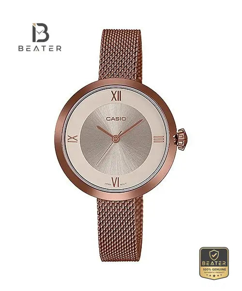 CASIO LTP-E154MR-9ADF Women's Rose Gold Stainless Steel Mesh Bracelet Watch Front Dial View - Beater Main image