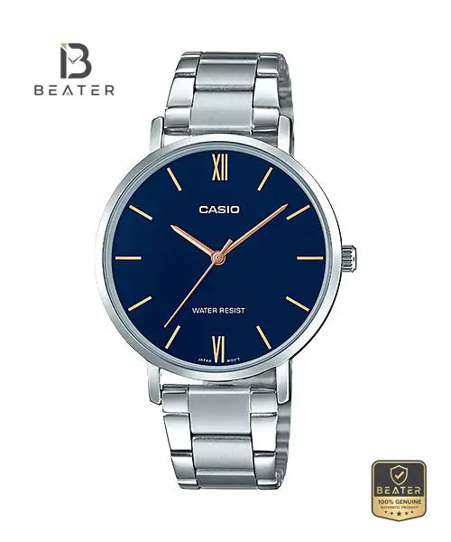CASIO LTP-VT01D-2B Women's Stainless Steel Band Watch Front Dial View - Beater