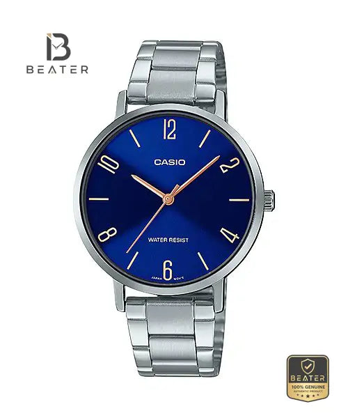 CASIO LTP-VT01D-2B2UDF Women's Stainless Steel Bracelet Watch Front Dial View - Beater Main image