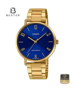 CASIO LTP-VT01G-2B Women's Gold Ion Plated Stainless Steel Watch Front Dial View - Beater