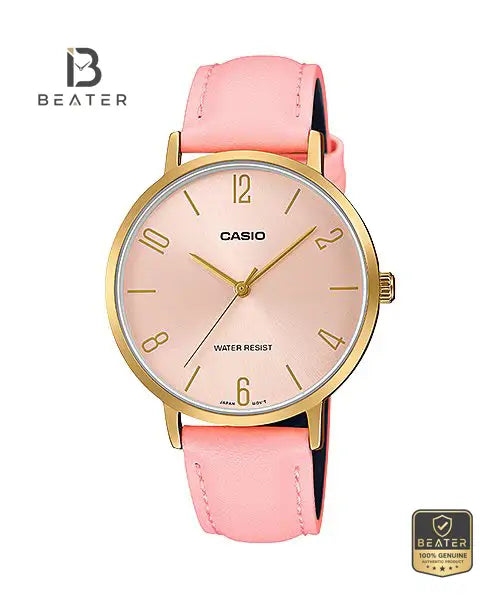 Casio LTP-VT01GL-4BUDF Women's Gold Tone Leather Strap Watch Front Dial View - Beater Main image
