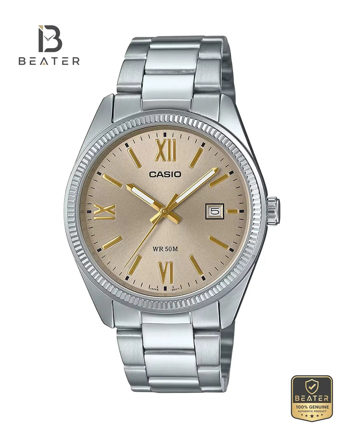 Casio MTP-1302DD-9A Men's Beige Dial Watch Front View - Beater