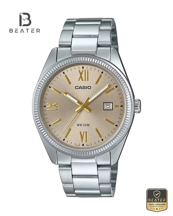 Casio MTP-1302DD-9A Men's Beige Dial Watch Front View - Beater