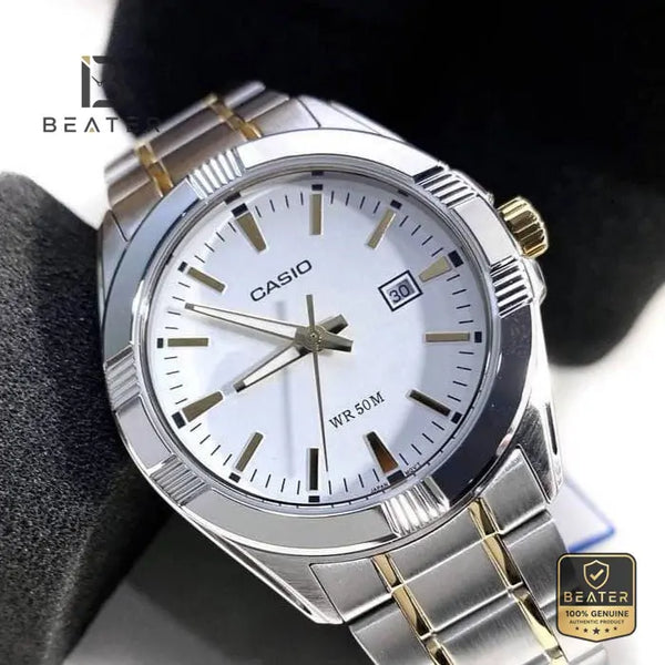 CASIO MTP-1308SG-7AVDF Men's White Dial Stainless Steel Watch Side View - Beater