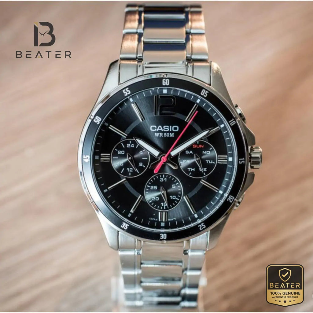 Casio MTP-1374D-1AVDF Men's Watch Wrist Profile View - Beater