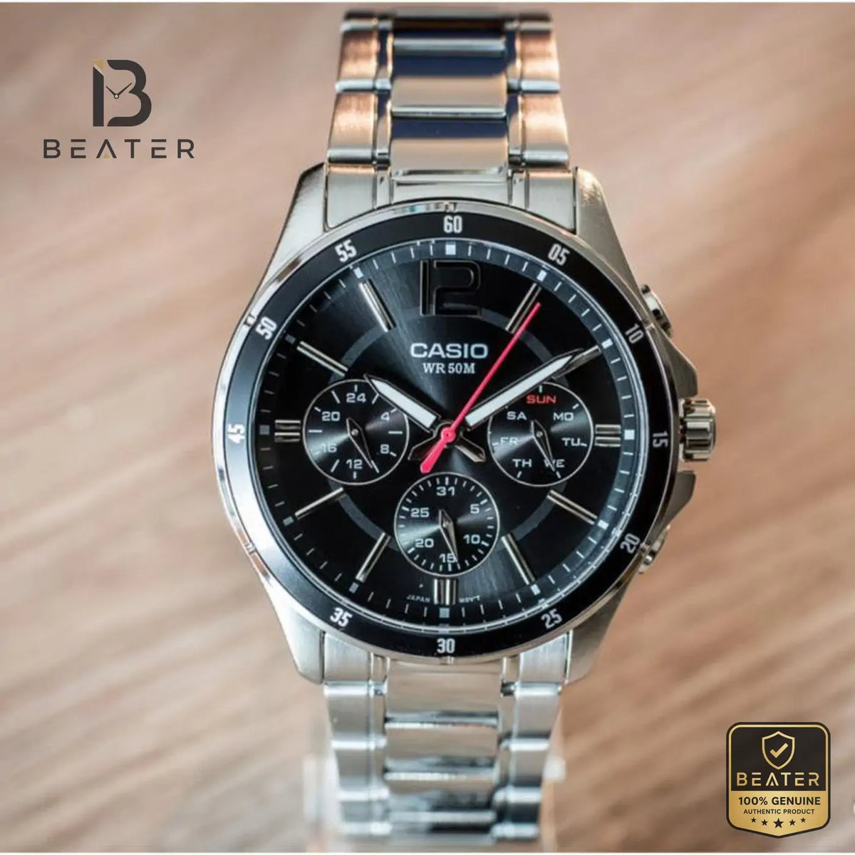 Casio MTP-1374D-1AVDF Men's Watch Wrist Profile View - Beater