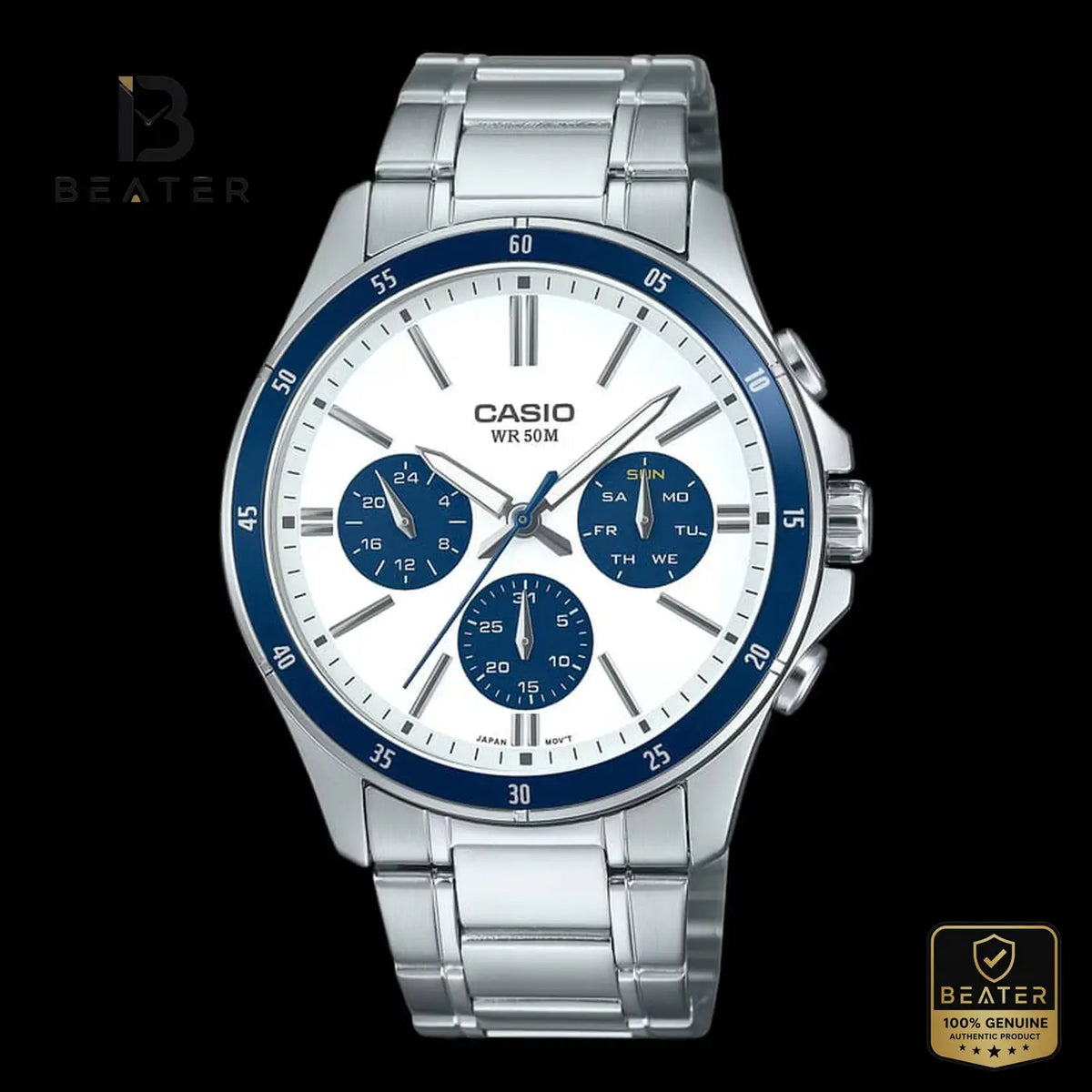 CASIO MTP-1374D-7A2 Men's White Dial Stainless Steel Bracelet Watch Front Dial View - Beater Main image