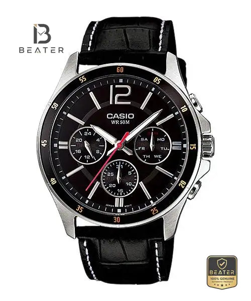 CASIO MTP-1374L-1A Men's Black Dial Case & Bezel Profile - Beater