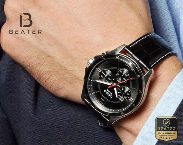CASIO MTP-1374L-1A Men's Watch Side Angle View - Beater