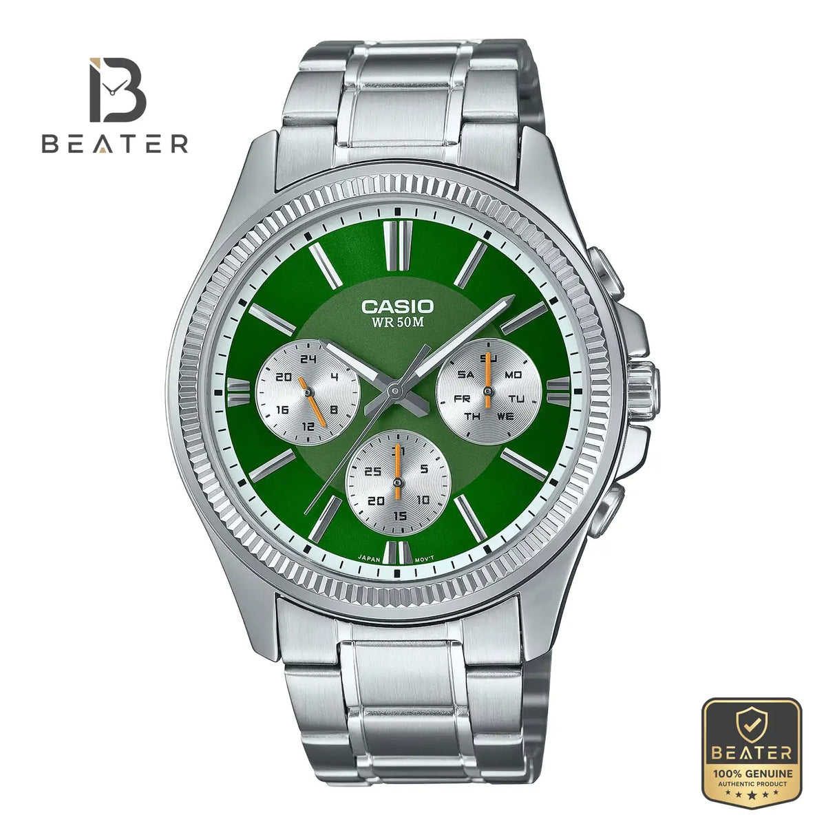 Casio MTP-1375D-3AVDF Men's Green Dial Watch Front View - Beater Main image