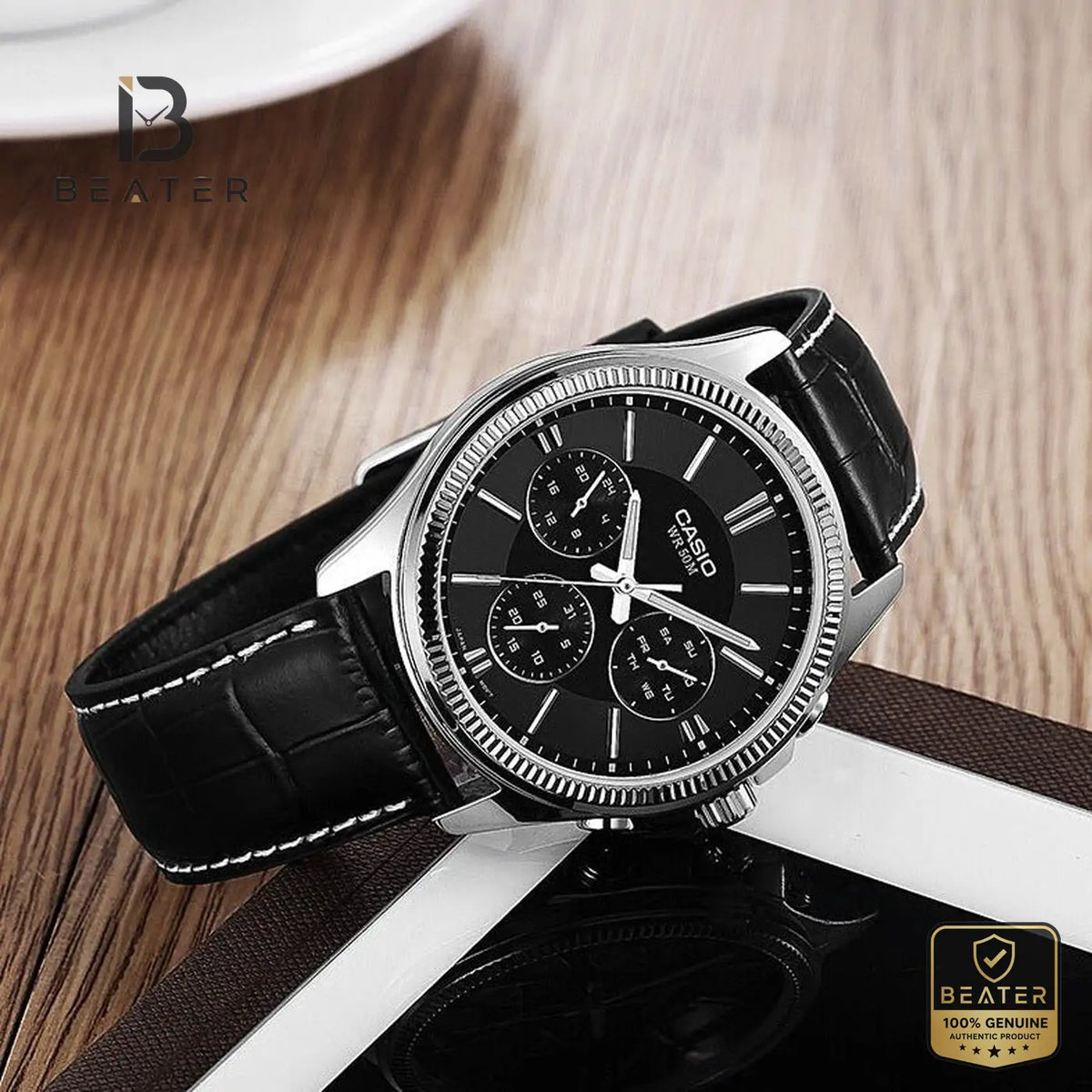 CASIO MTP-1375L-1AVDF Men's Black Dial Watch Front View - Beater Main image