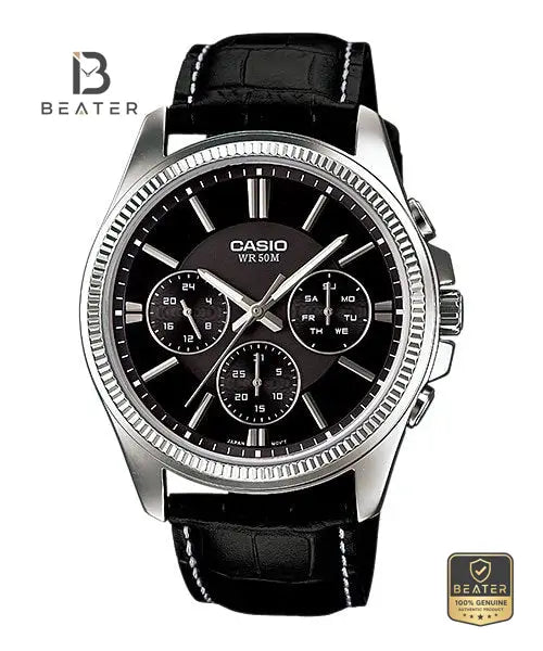 CASIO MTP-1375L-1AVDF Men's Black Dial Case and Bezel Profile - Beater